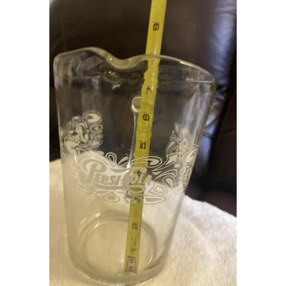 Pepsi Cola White Logo Glass Pitcher Clear Etched Vintage Pizza But